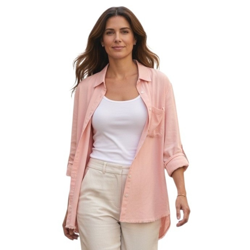 Foxcroft Tencel Haven Frayed Hem Women's size 20W Coastal Prepp Resort Beach Top